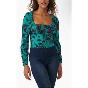 NWT Free people Hilary Printed Top Green Combo Size XS